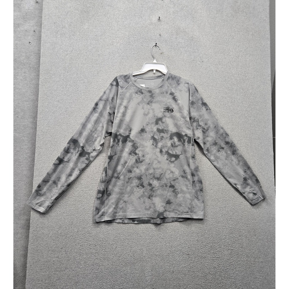 Mountain Hardwear Men Shirt XL Gray Tie Dye Logo Activewear Long Sleeve Pullover
